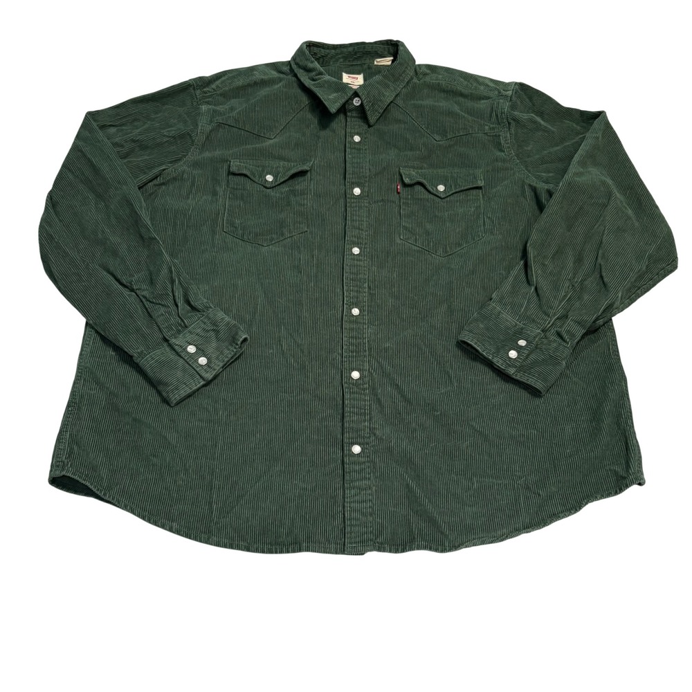 Levi's Corduroy Western Shirt Pearl Snap Mens XXL Green Long Sleeve Standard